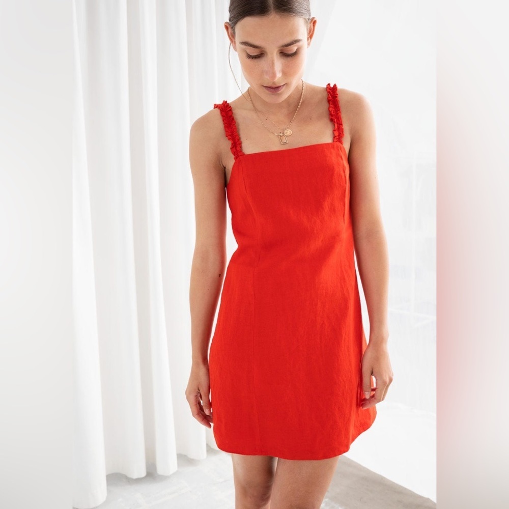 5 FOR $75 🩷 & Other Stories Ruffle Strap Linen Mini